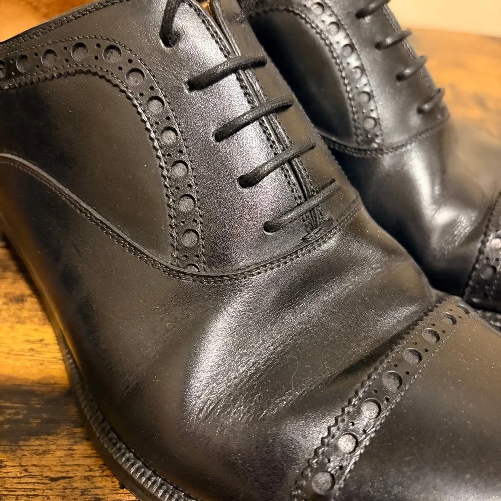 Magnanni Mens Black Leather Cap Toe Brogue Oxford Dress Shoes 16035 Size 8.5 M